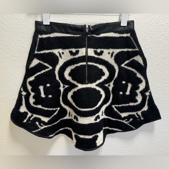 Ohlin D Baby Alpaca Wool Knit Skirt Geometric Back Zip Leather Trim Pockets Med - Picture 2 of 10